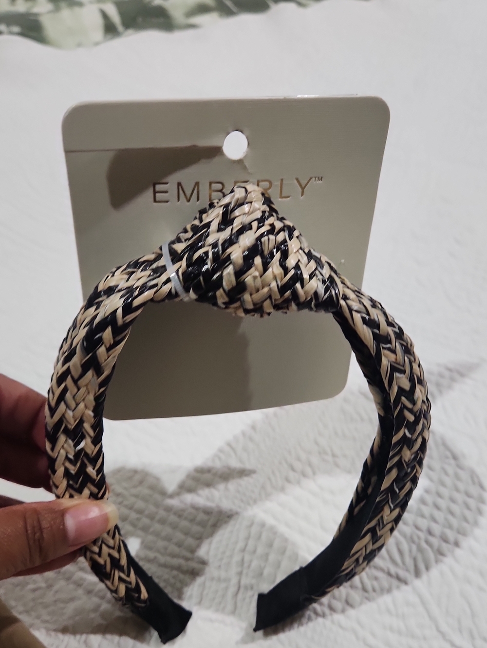 Emberly Braided Headband in Black and Natural